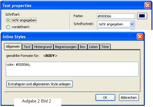 Textfarbe im Inline Styles Dialog