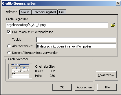 Dialog Grafik Eigenschaften, Reiter Adresse