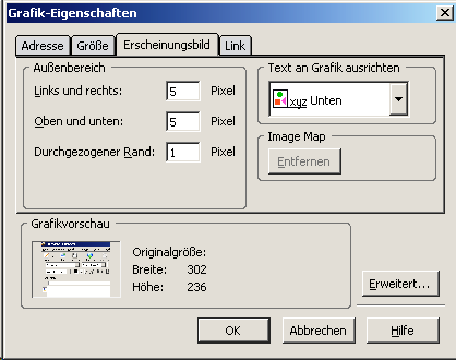 Dialog Grafik-Eigenschaften, Register Erscheinungsbild