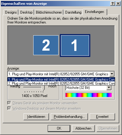 Windows Anzeige Dialog